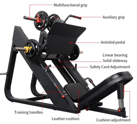 Equipo de gimnasio en interiores 45 grados Presión de piernas Máquina cargada con placa para entrenamiento de fuerza