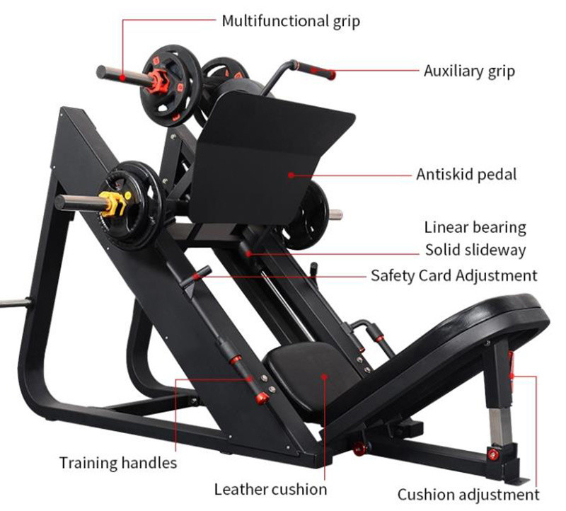 Equipo de gimnasio en interiores 45 grados Presión de piernas Máquina cargada con placa para entrenamiento de fuerza